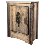Montana Woodworks Homestead Collection Accent Cabinet With Laser Engraved Pine Design, Left Hinged, Stain & Clear, Stained & Cle