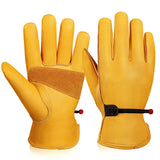 OZERO Leather Work Gloves for Men: Full Grain Cowhide Garden Gloves, ANSI/ISEA 105 Tested Puncture Level 4 Abrasion Level 3, Adj