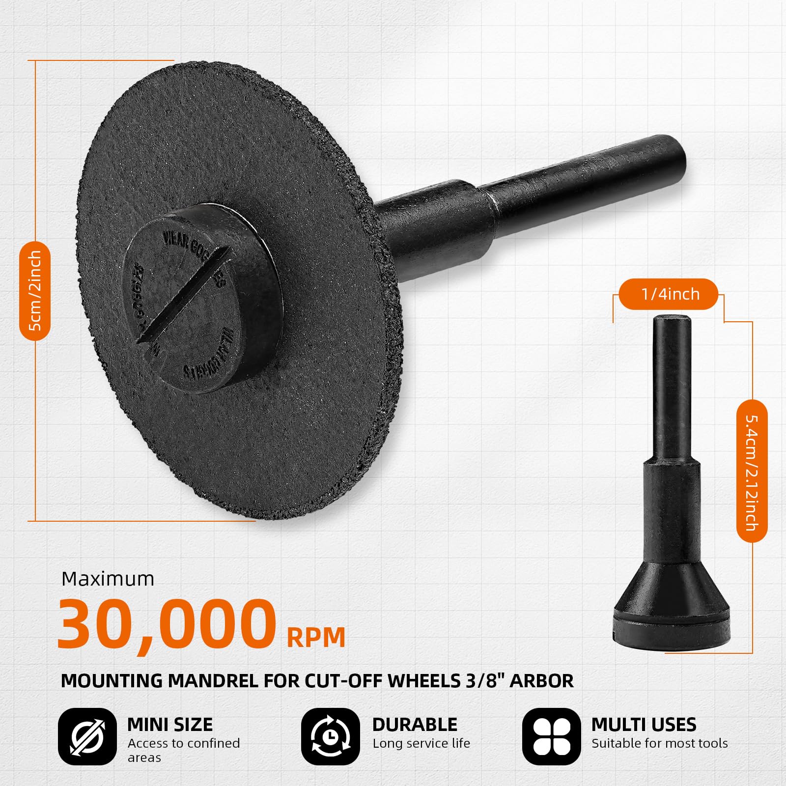 SI FANG 2 Inch Die Grinder Cut-Off Wheel and 3/8in Arbor Hole 1/4in Stem Mounting Mandrel Holder Accessories, for Air Grinders D