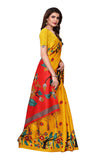 Oomph! Womens Art Silk Printed Kalamkari Sarees With Tassles (Medallion Yellow_Stbirdyellow)