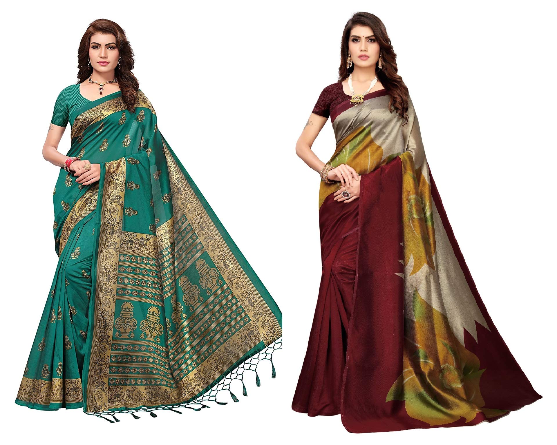 Gosriki Women'S Multicolored Art Silk Gold Striped Printed Sarees With Blouse Piece (Pack Of 5)(Art-Combo-906_Free Size),Multicolour,,B07Z58HHCV