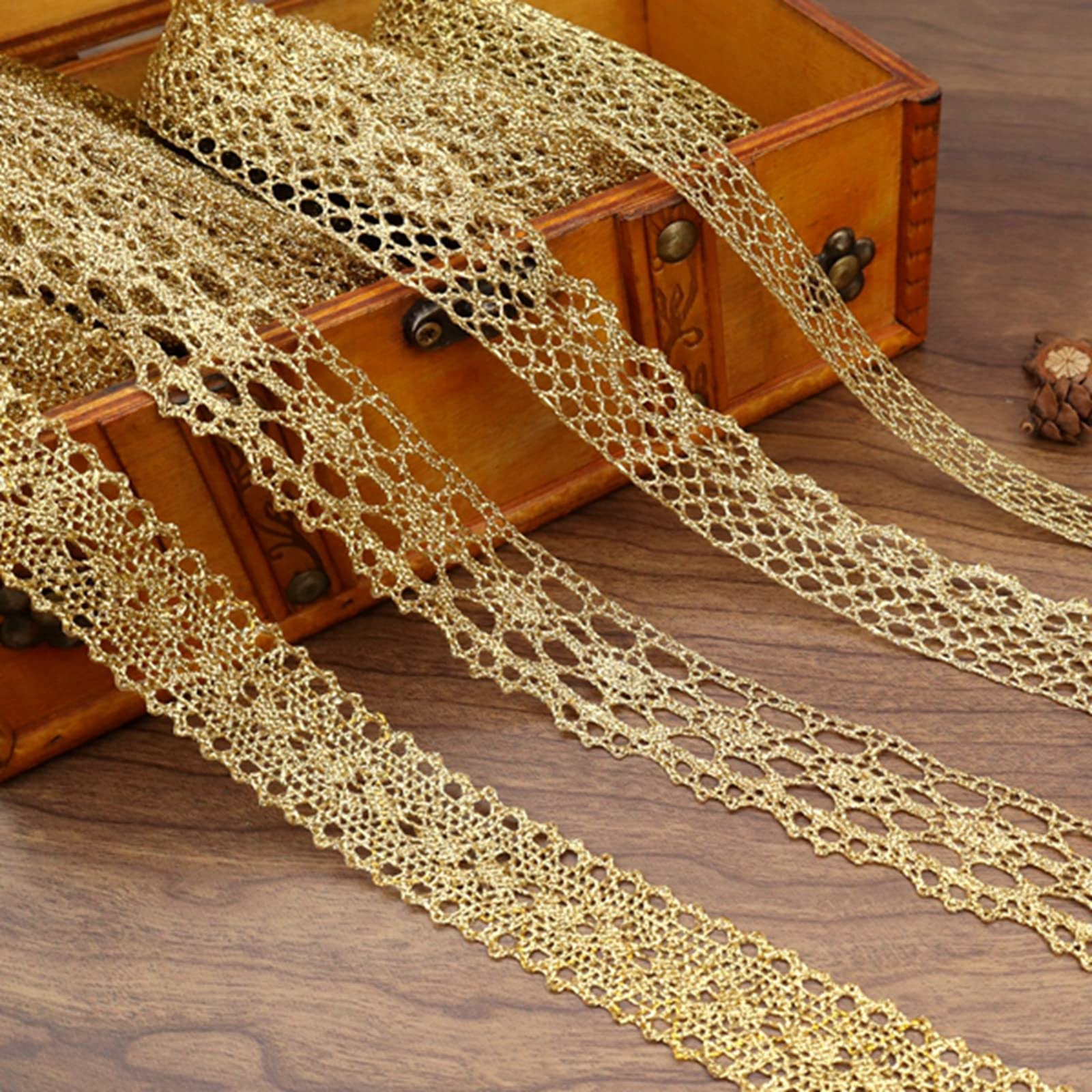 Gold Lace Trim Vintage Crochet Ribbon Craft Gold Lace for Sewing, Gift Package Wrapping, Bridal Wedding Decoration, Scrapbooking