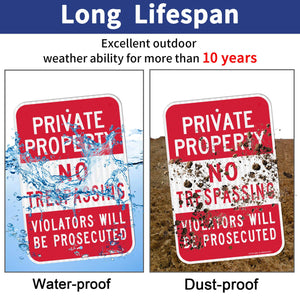 (2 Pack) Private Property No Trespassing Sign, Violators Will Be Prosecuted, 18 X 12 Engineer Grade Reflective Sheeting Rust Fre