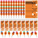 MotiMind 24 Set Halloween Stackable Pencils for Kids Pumpkin Stacking Pencils with Cards for Fall Halloween Pumpkin Thanksgiving