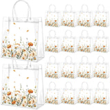 Resholder 24 Pcs Boho Flower Clear Gift Bags Wild Floral PVC Treat Tote with Handle Fall Thanksgiving Goodie Gift Bags for Weddi