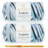BATELO 2 Pack T-Shirt Yarn for Beginner Crochet Bags/Basket/Coaster, 400g/144yds High Elastic Thick Polyester Fabric (White & Bl