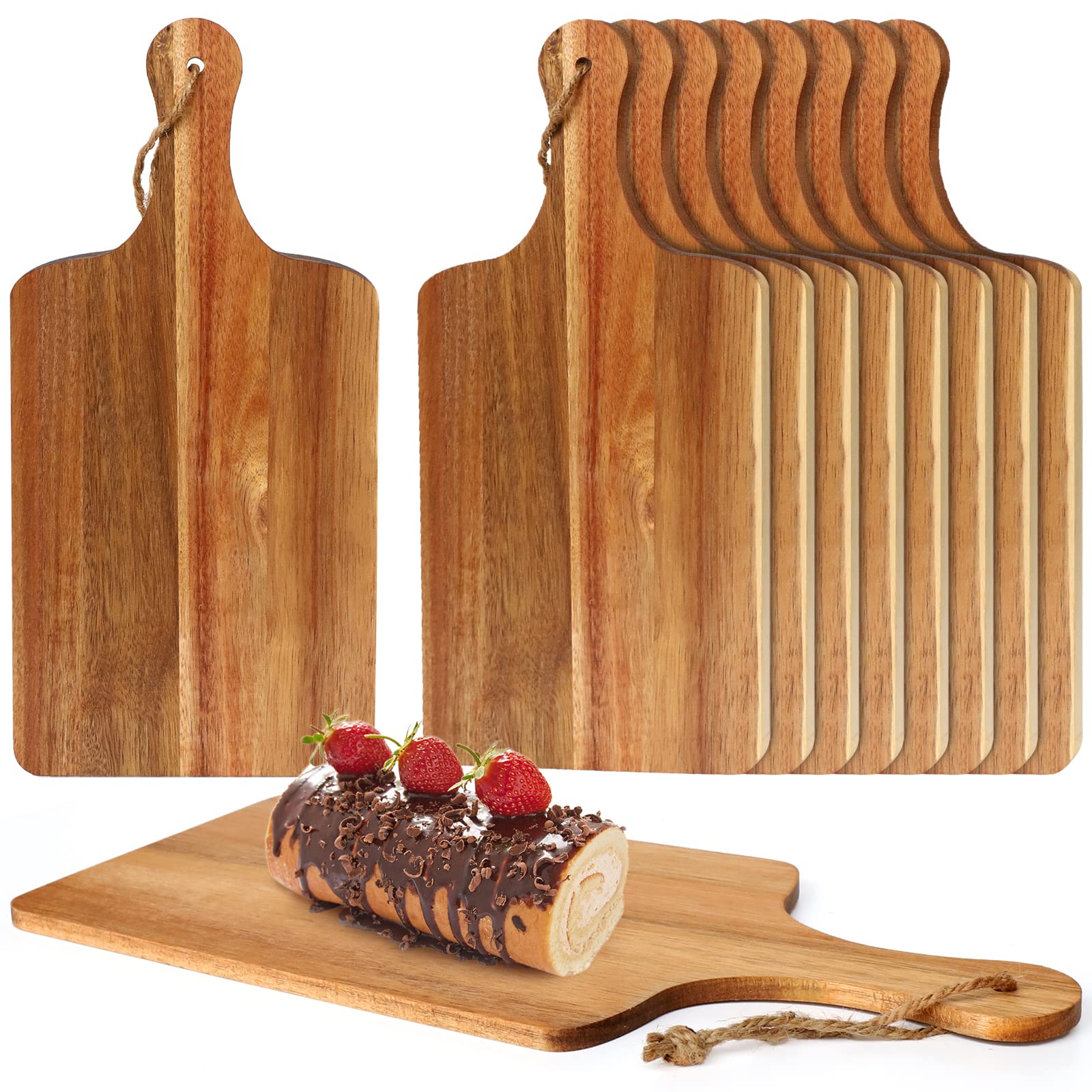 10 Packs Acacia Wood Cutting Board, 15 x 7 Inch Plain Chopping Board with Handles Large Serving Board Wooden Kitchen Cutting Boa