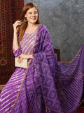 Anni Designer Women'S Cotton Blend Straight Printed Kurta With Pant & Dupatta (Doremi Purple-Jl_S_Purple_Small),Purple,S,,,