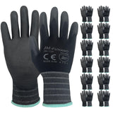 JM-FUHAND Ultra-Thin PU Coated Safety Work Gloves, 12 Pairs, Black, Medium, Unisex