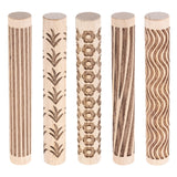 HARFINGTON 5pcs Wood Clay Roller 4Wood Lines Grain Texture Flower Pattern Rolling Pins Pottery Tools Rollers for Clay Baking Do