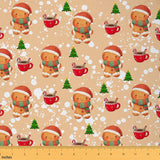 Erosebridal Cute Gingerbread Man Fabric by The Yard Cartoon Xmas Tree Upholstery Fabric Coffee Snowflake Candy Cane Decorative F