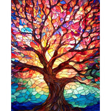 xackcme Tree Paint by Numbers for Adults - Stained Glass Paint by Number on Canvas Without Frame, DIY Trees Oil Painting for Gif