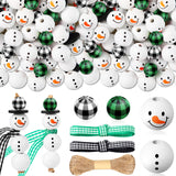 Landical 180 Piece DIY Christmas Snowman Wooden Bead Crafts Christmas DIY Ornaments Buffalo Plaid Wood Round Bead Xmas Print Woo