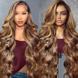 Hepnok Highlight Ombre Lace Front Wig Human Hair Body Wave 13x6 HD Lace Frontal Wigs Human Hair Pre Plucked 200 Density 4/27 Col