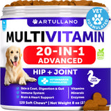 Dog Multivitamin Chewable with Glucosamine 20 in 1 - Dog Vitamins and Supplements - Senior & Puppy Multivitamin for Dogs - Pet J