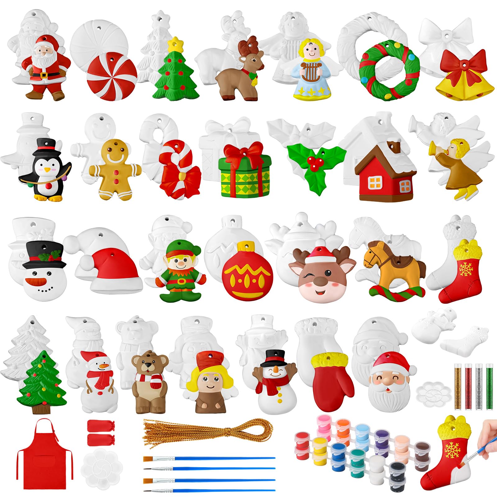 TecUnite 28 Pcs Ceramic to Paint Christmas Ornament Crafts Adults Unpainted DIY Ceramic Figurines Decorate and Paint Your Own Or