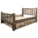 Montana Woodworks Homestead Collection California King Storage Bed With Laser Engraved Elk Design, Stain & Clear Lacquer Finish