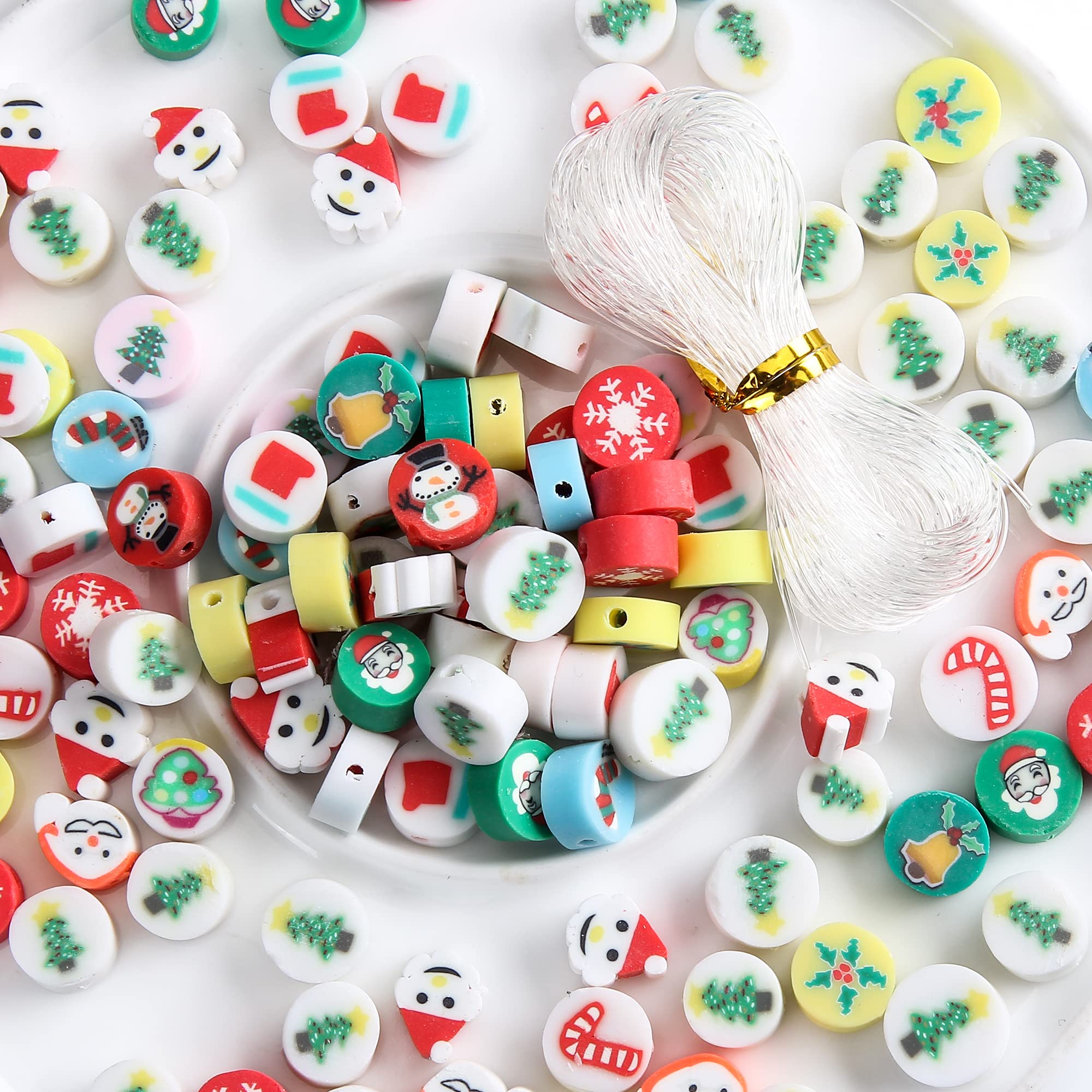 100pcs Mixed Christmas Beads Polymer Clay Spacer Beads for Women Jewelry Making DIY Bracelet Necklace Hair Clip Accessories Gift