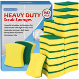 HOMERHYME Sponges Kitchen, Heavy Duty Dish Sponge 60 Pack, Scrub Cleaning Sponge for Dishes, NonCoated Cookware, Sink & Counter