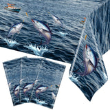 Ganeen 3 Pcs Fishing Tablecloth Disposable Plastic Table Covers Ocean Scene Waterproof Tablecloths for Gone Fishing Themed Tourn