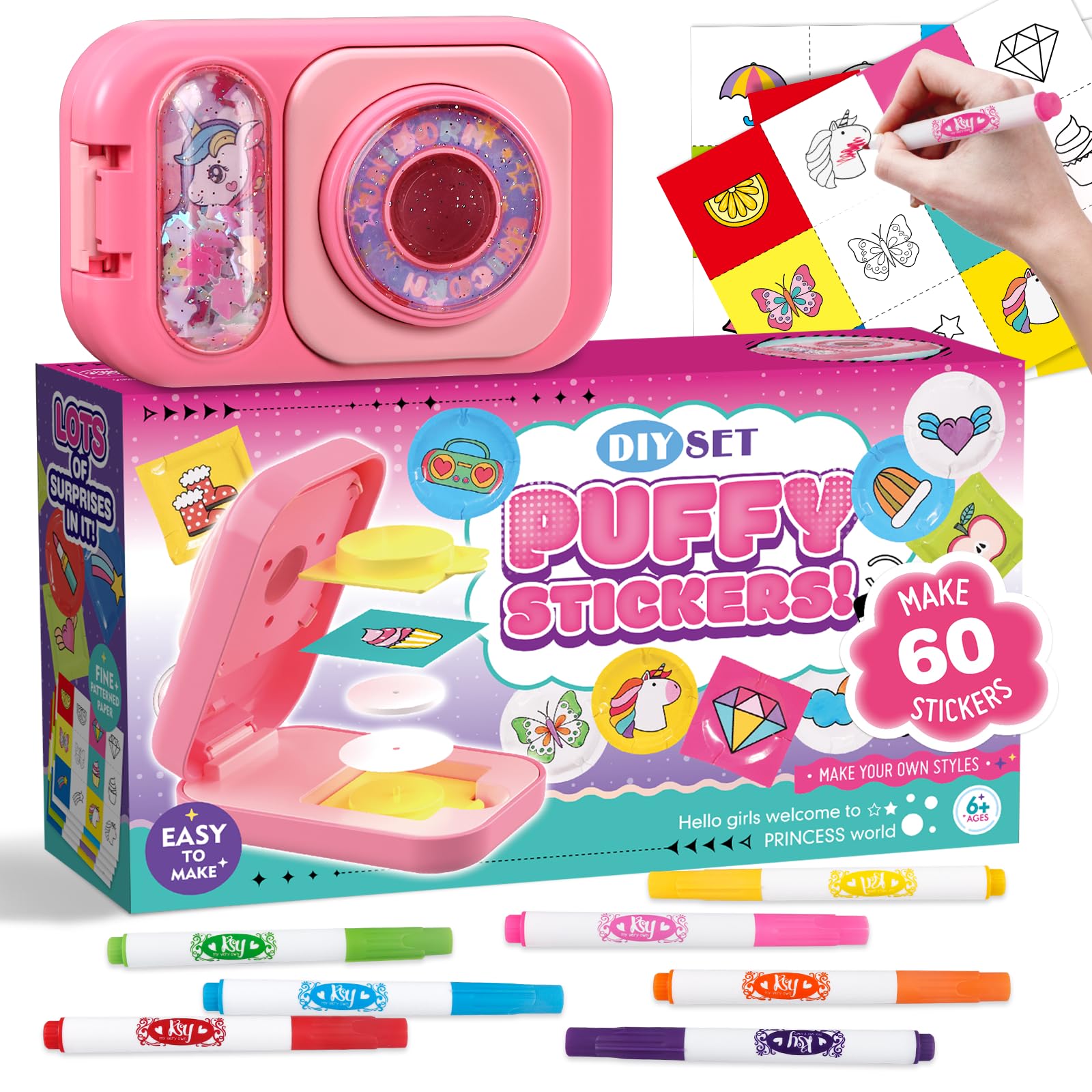 Sticker Maker for Kids - Make Your Own 60 Stickers with DIY Puffy Sticker Kit - Create a 3D Sticker Machine Arts and Crafts for 