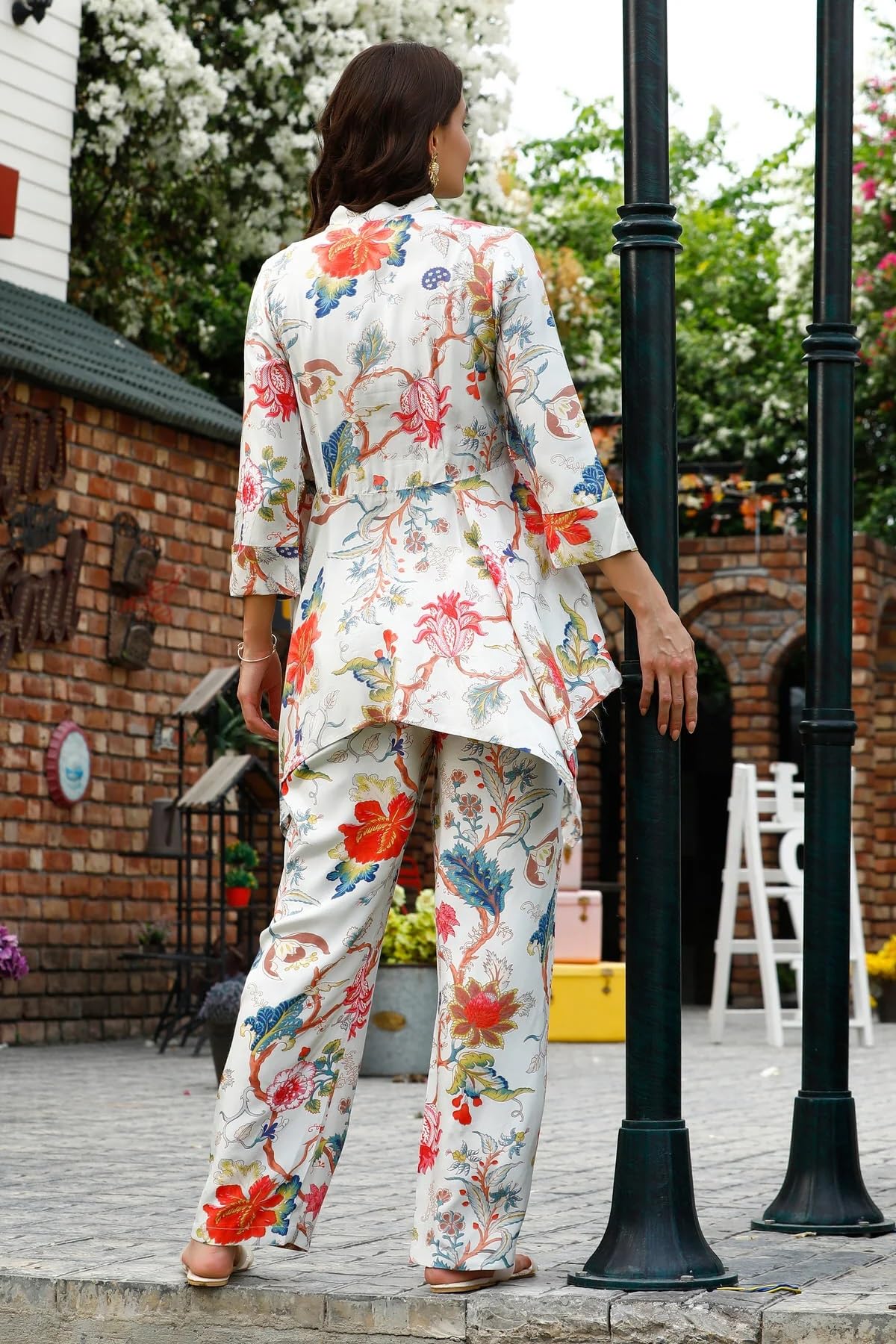 Leriya Fashion Women Ethnic Kurta Set | Rayon Co-Ord Set | Fancy Pajama Set | Pack Of 2 | Floral Printed Top & Pant Set | Full Pair Set | A-Line Kurta Set For Women (Large, White) White L Lf-K-W1848&Tr905