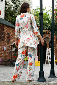 Leriya Fashion Women Ethnic Kurta Set | Rayon Co-Ord Set | Fancy Pajama Set | Pack Of 2 | Floral Printed Top & Pant Set | Full Pair Set | A-Line Kurta Set For Women (Large, White) White L Lf-K-W1848&Tr905