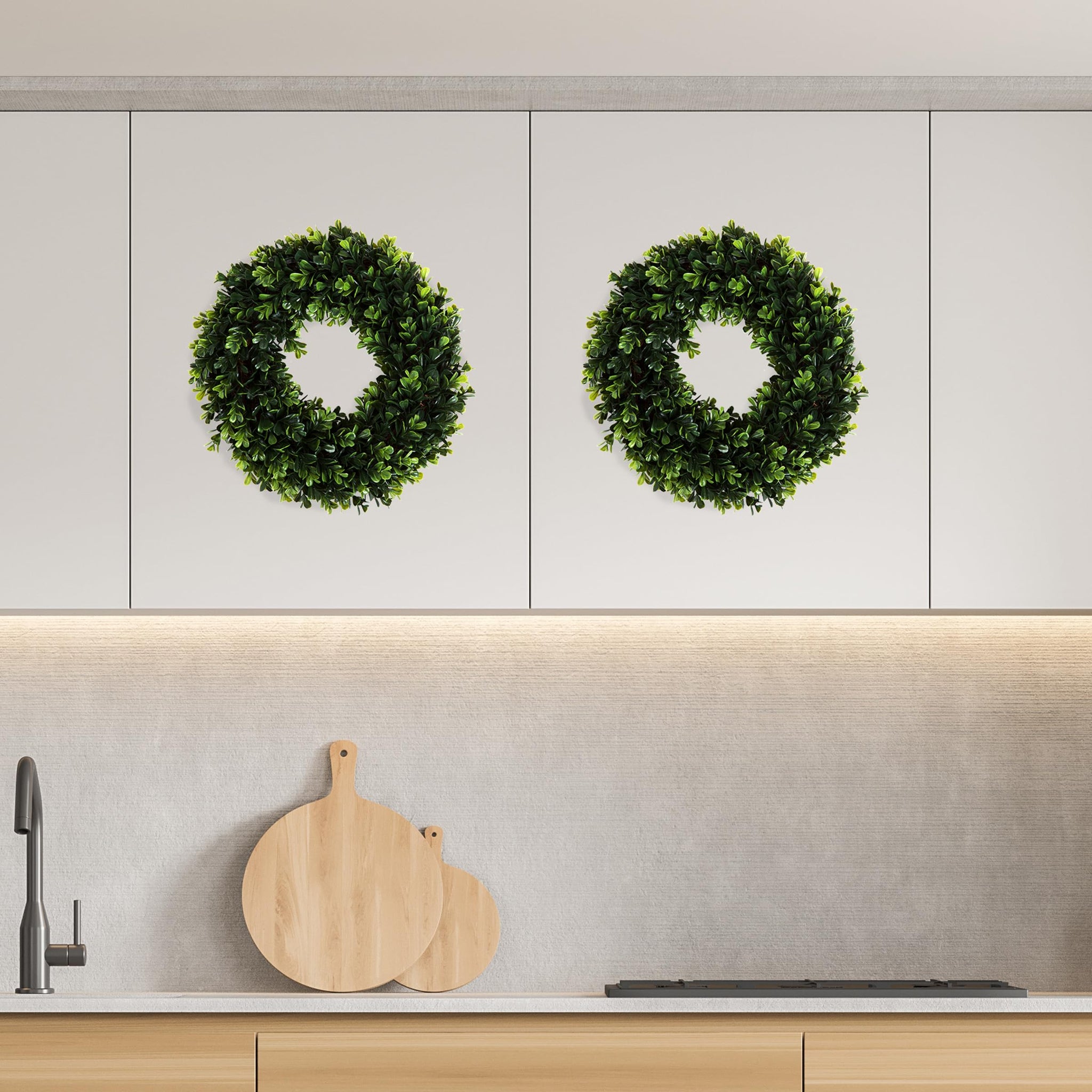 12-Inch Boxwood Wreath - Round UV Resistant Artificial Spring, Summer, Fall, or Winter Wreath - Indoor/Outdoor Wreaths for Front