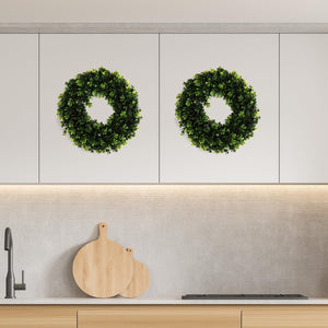 12-Inch Boxwood Wreath - Round UV Resistant Artificial Spring, Summer, Fall, or Winter Wreath - Indoor/Outdoor Wreaths for Front
