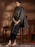 Libas Womens Woven Design Cotton Blend Straight Kurta With Trousers And Dupatta Black Xs 39068B