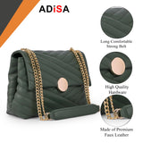 Adisa Women'S Girls Quilted Cross Body Sling Bag With Gold Chain (Sl5136) (D. Green),D. Green,,B0DDC8613S