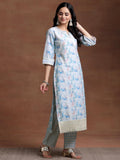 Libas Women'S Cotton Blend Kurta Set (35379_Blue