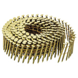 meite Siding Nails, 1-1/4.083 15 Degree Full Round-Head Ring Shank Wire Collated Coil Bright Yellow Coating Nails for Sheath