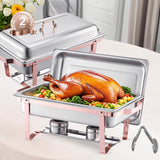 VEVOR Chafing Dish Buffet Set, 8 Qt 2 Pack, Stainless Steel Chafer with 2 Full Size Pans, Rectangle Catering Warmer Server with 