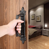 INIRET 4 Packs Heavy Duty 8.9 barn Door Handles,Large Rustic Carved Door Pull,Dark Brown Cast Iron Rustic Vintage Gate Fence Out