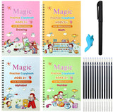 KRySt 4 PCS Magic Practice Copybook for Kids, Handwriting English Reusable Magical Practice Copy Books for Kids Tracing Book Let