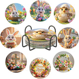 UPINS 8 Pieces Easter Diamond Art Coasters,Bunnies Diamond Art Coaster for Adults Diamond Kits Supplies for Spring Easter Gift