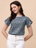 Wedani Women'S Casual Short Sleeves Round Neck Foral Top (Large Grey),Grey,L,Polyester,Western,