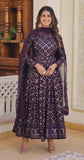 Wedani Georgette Sequins Embroidered Work Anarkali Kurta Set For Womens (In Alpha L Regular Wine),WINE,L,Georgette,Anarkali,