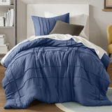 Comfort Spaces Navy Twin Size Comforter Set - 2 Piece Pintuck Pleated Bedding Set, All Season Lightweight, Extra Softness Pre-Wa