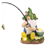 TERESA'S COLLECTIONS Resin Outdoor Statue with Solar Outdoor Lights for Garden Decor,Christmas Garden Gnome Fishing for Outside 