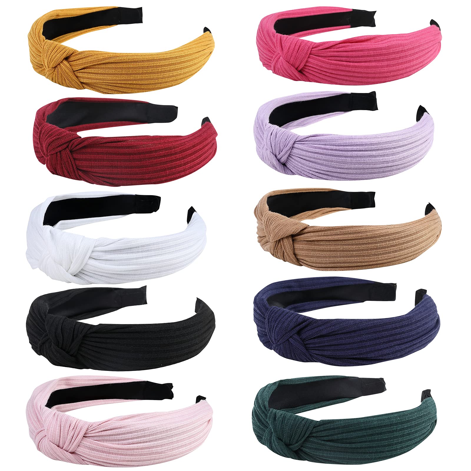 Fishinsea 10 Pack Knotted Wide Headbands for Women girls cute Fashion Head Wrap in Solid color Non-slip Hair Accessories for Dai