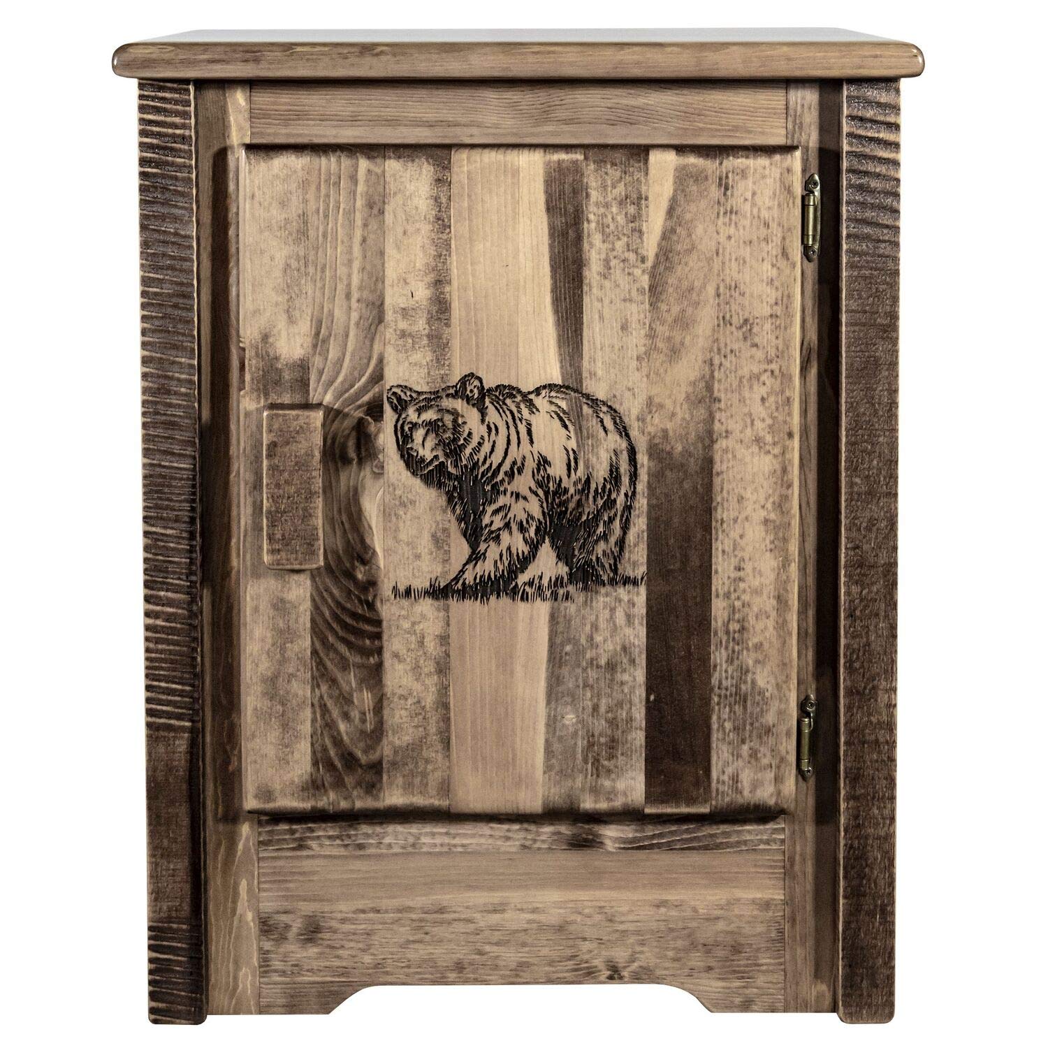 Montana Woodworks Homestead Collection Accent Cabinet With Laser Engraved Bear Design, Right Hinged, Stain & Clear, Stained & Cl