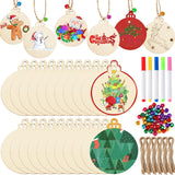 50pcs Christmas Round Wooden Ornaments DIY Unfinished Wood Slices Predrilled Wood Round Circles Blank Discs Hanging Festive Craf