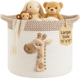 Giraffe Storage Basket for Nursery - Large 15  x11Cotton Rope Bin with Soft Felt Animal Patch - Toy Organizer, Baby Laundry