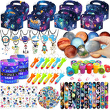 Bluegogo 151Pcs Space Party Favors, Space Birthday Party Decorations Include Stress Ball Bracelet Tattoo Stickers Stamp, Necklac