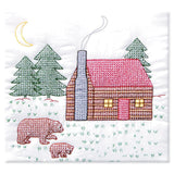 Jack Dempsey Needle Art Bear & Cabin Embroidery kit, White