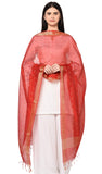 Weavers Villa Women's Banarasi Poly Silk Starred Dupatta (Red, 2.25m)