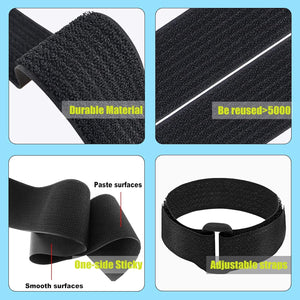 16Ft 1 inch Wide Cable Straps with 15 Buckles, Reusable Heavy Duty Hook and Loop Straps, Adjustable Straps for Home, Office, Des