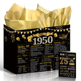 Wxiben 75th Birthday Gift Bag - Black Gold Large Gift Bag with Handles Tissue Paper Greeting Card, 75 Year Old Women Men Birthda